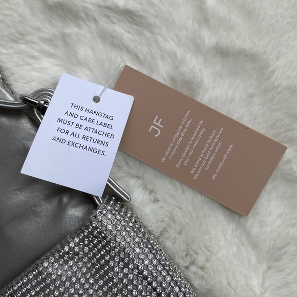 NWT Rhinestone Mesh Shoulder Bag | Silver Metallic Buckle Strap Purse - Picture 7 of 16